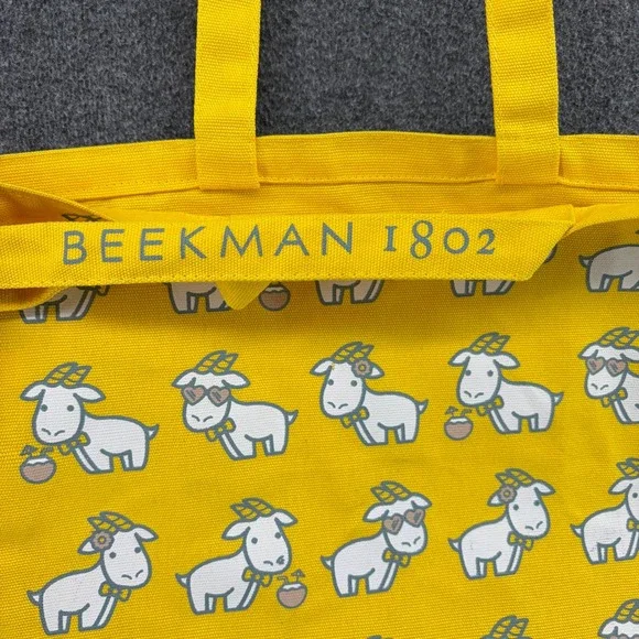 Beekman 1802 Yellow Goat Print Canvas Tote Bag Shoulder Shopper Medium Ltd Ed - Picture 3 of 7
